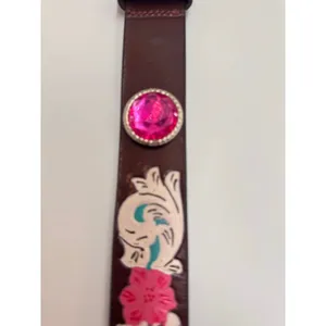 American Bison Large Brown Leather Western Belt Pink Conchos Floral Accent NWT thumbnail 8