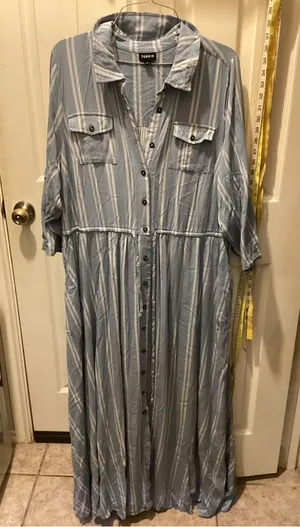 torrid Light Blue & White Striped Button-Front Maxi Dress thumbnail 1