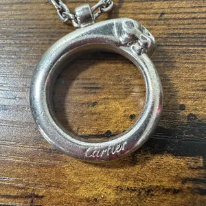 Cartier Silver Metal Panther Circle Keychain Bag Charm Engraved Pendant thumbnail 10