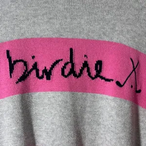 LOFT Women's Size S Birdie Golf Pink Gray Striped Pullover Sweater Embroidered thumbnail 2