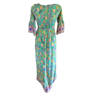 Patchouli Fair Boho Maxi Dress Boat Neck Paisley Floral Tassel L thumbnail 4