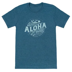 Jerzees NWT Teal Aloha Waikiki Distressed Graphic Tee | Medium thumbnail 1