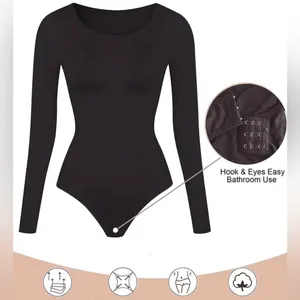 New Women's Black Long Sleeve shapewear Bodysuit xxl thumbnail 3