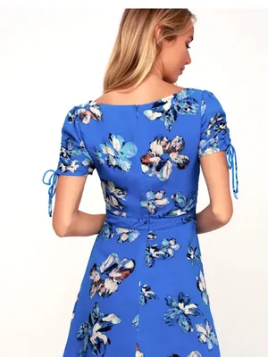 Lulus Women’s Bloomin' Love Blue Floral Pattern Skater Dress Size M thumbnail 3