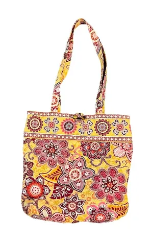 Vera Bradley Bali Gold‎ Tote Quilt Yellow Pink Monogram S thumbnail 1