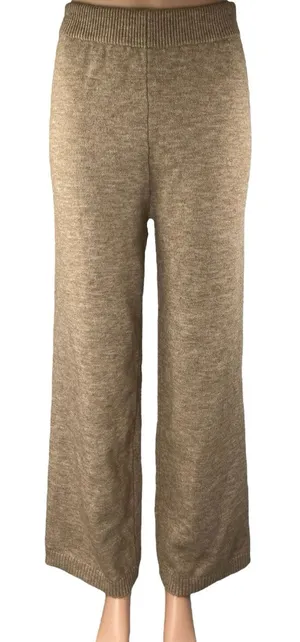 Commense Beige Tan Elastic Waist High Rise Knit Wide Leg Trousers Pants Size XS thumbnail 1
