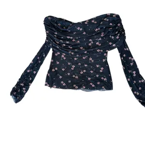 AFRM Black Floral Off the Shoulder Mesh Top MEDIUM Ruched Sheer Bodycon Pink $68 thumbnail 9