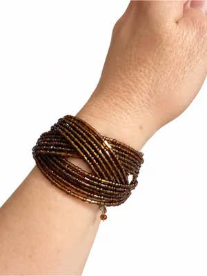 Vintage Style Cuff Bracelet Glass Seed Bead Braded Amber Earthtones Bohemian thumbnail 1