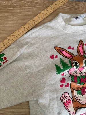 90s Vintage XL Christmas Holiday Sweatshirt Bunnies Coco Love Grey Crew Neck thumbnail 8