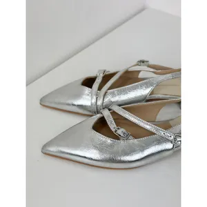 NEW Dolce Vita Pamla Sling Back Metallic Leather Flats Shoes Silver US 8.5 thumbnail 10