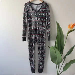 PINK Victoria's Secret Fair Isle Dog Patterned Pajama One Piece Onesie Jumpsuit thumbnail 2