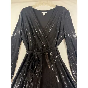 Cara Santana x Nine West Black Sequin Wrap Mini Holiday Chic Formal Dress XL thumbnail 9