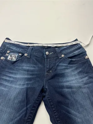 Miss Me Dark Blue Wash Embellished Back Flap Pocket Jeans Boot Womens 31 Denim thumbnail 7