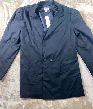 NWT The drop Classic Black Women's Double-Breasted Blazer with cutout back thumbnail 1