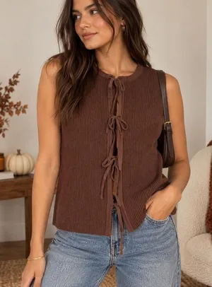 Sincerely Jules Brown Ribbed Tie Front Sweater Vest NWT Medium thumbnail 1