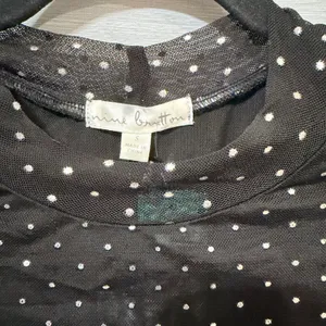 Nine Britton Womens Black Silver Foil Polka Dot Mesh Mock Neck Cap Sleeve Top S thumbnail 4