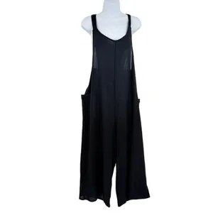 Hunter & Brown Linen Blend Womens Jumpsuit Sz L Lagenlook Boho Artsy Wide Leg thumbnail 2