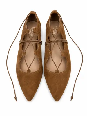 Mossimo Supply Co. Brown Suede Lace-Up Ballet Flats - Pointed Toe Shoes. Size: 6 thumbnail 1