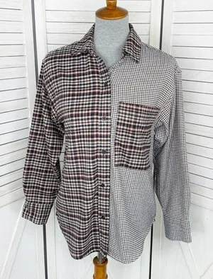 Abercrombie & Fitch Oversized‎ Multi Plaid Flannel Shirt Brown XS Button Up thumbnail 1