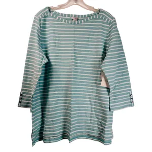 Croft & Barrow Aqua Blue White Striped Boatneck 3/4 Sleeve Top XL WC81K020RR thumbnail 1