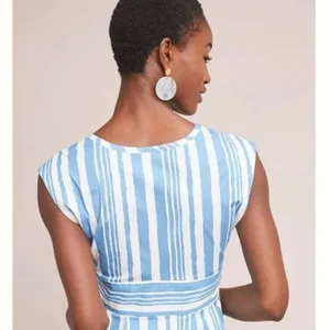 Anthropologie Tracy Reese Catamaran Striped Peplum‎ Top Size Medium Blue White thumbnail 3