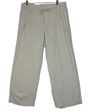 Old Navy Linen Blend Lt Beige‎ Pants Womens L Drawstring Waist Coastal Beachy Boho Casual thumbnail 1