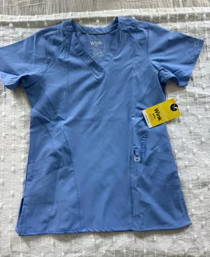 WonderWink NWT W123 Scrub top ceil blue size xs short sleeve pockets thumbnail 1
