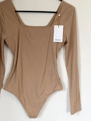 NWT Quince Second Skin Square Neck Long Sleeve Bodysuit in Mocha - Size: Medium thumbnail 4