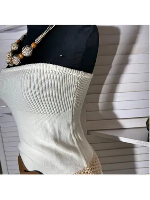 Vintage Y2K cotton knit dress strapless fringes boho coquette coastal cowgirl S thumbnail 8