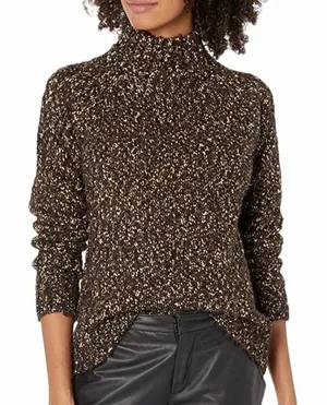 Kensie Brown Marled Mock Neck Boucle Knit Sweater Size Small NEW thumbnail 1