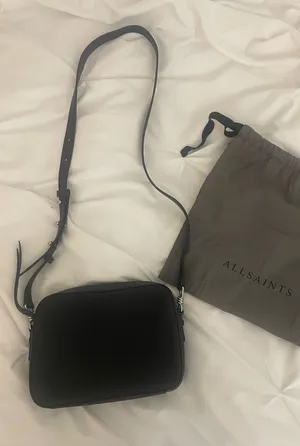AllSaints Black Pebbled Leather crossbody camera bag thumbnail 1