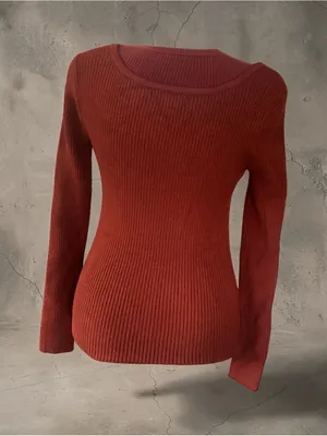 Nine West Rust Scoop Neck Ribbed Knit Sweater thumbnail 4