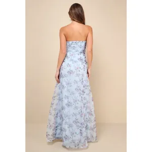 NWT Lulus Chic Preciousness Light Blue Floral Organza Bustier Maxi Dress Size XS thumbnail 3