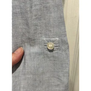 H&M Women Blue White Striped Linen‎ Cotton Button Down Roll Tab Shirt Size 14 thumbnail 3