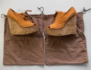Gianvito Rossi Suede Cork Open Toe Lace Up Platform Shoes Orange/Beige Womens 37 thumbnail 1