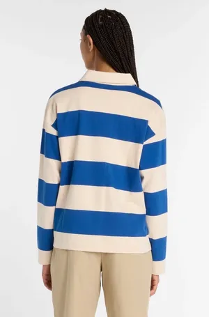 New Balance Blue and Cream Striped Rugby Shirt thumbnail 3
