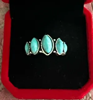 Women’s Stainless Steel Silver Faux Turquoise Embellished Ring Size 7 thumbnail 1