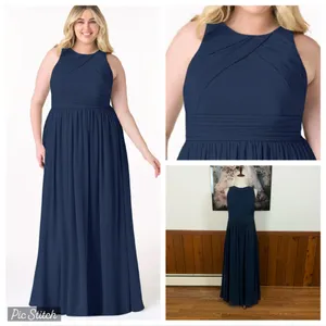Pretty Azazie Harper Navy Chiffon Bridesmaid Gown thumbnail 2
