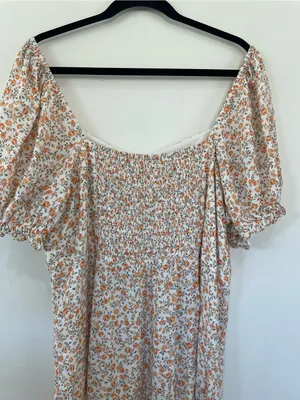 EVER NEW CURVE Plus Size Floral Midi Dress 18 Puff Sleeve Side Slit Smocked Back thumbnail 7