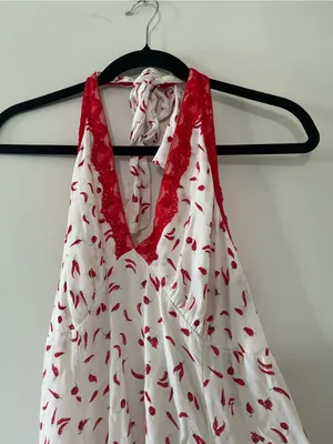 Red Chilli Pepper Lace Halter Neck Slip Mini Dress XL Romantic Euro Summer thumbnail 2