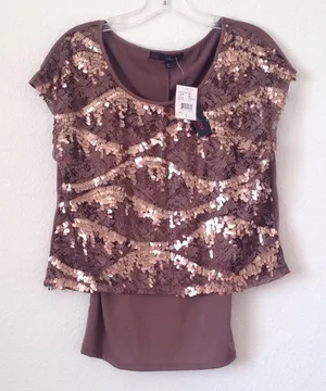FINAL MARKDOWN Ladies' NWT HeartSoul Overlace Sequined Top (L) thumbnail 1
