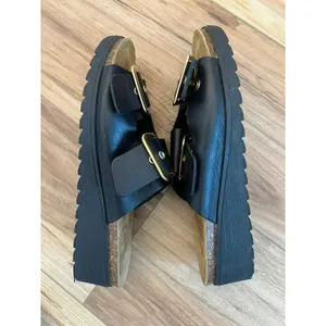 DNA Footwear Black Leather Platform Buckle Slide Sandals Gold Buckles Size 38 thumbnail 8