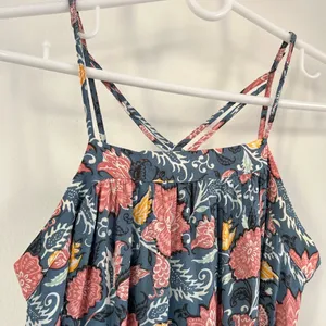 LOFT strappy floral sun dress | blue, pink, yellow thumbnail 5