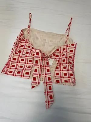 NWT Zara Geometric Print Linen Blend Open Back Top thumbnail 6