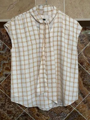POLISHED PROFESSIONAL | Ann Taylor Bow Neck Windowpane Blouse S thumbnail 1