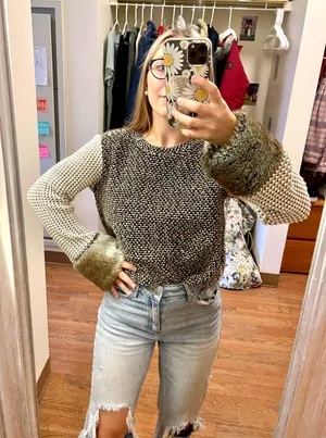 ZARA Knitted Sweater Top With Faux Fur Cuffs thumbnail 2