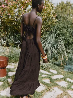 Zara Black Textured Tiered Maxi Dress Size xSmall Cutout Back New thumbnail 13