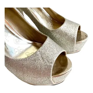 Womens Speed Limit 98 Gold Shimmer Glitter Open Toe Pumps Heels - Sz 8 thumbnail 2