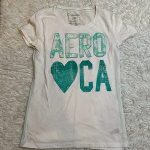 Aeropostale Aero CA Graphic Tee‎ White Turquoise Y2K Baby Tee Size L/G thumbnail 1