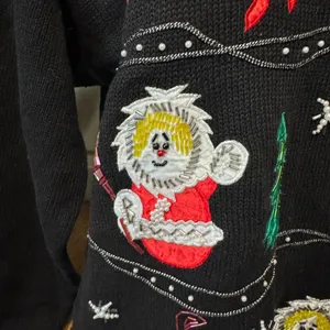 Vintage Santa Snowperson Beaded Christmas‎ Sweater 90s large thumbnail 3